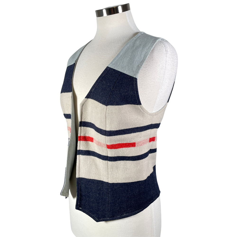 Pendleton Portland Collection Women's Small Blue Denim Wool Striped Vest Jacket